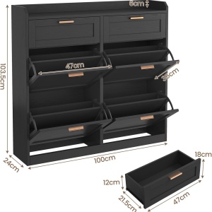 PANA204 - Pantofar 100 cm ingust, 4 compartimente si 2 sertare, pantofare, depozitare pantofi, mobilier hol - Alb - Img 2