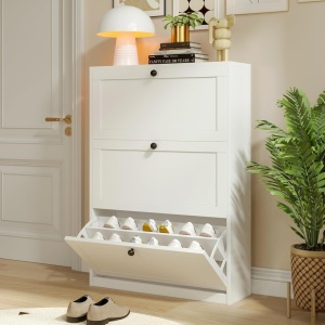 PANA24 - Pantofar cu 3 compartimente, 80 cm, pantofare, depozitare pantofi, mobilier hol - Alb - Img 2