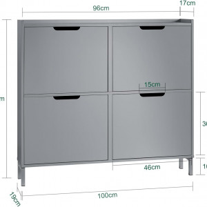 PANG6 - Pantofar 100 cm foarte ingust, 4 compartimente, pantofare, depozitare pantofi, mobilier hol - Gri - Img 7