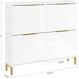 Pantofar alb lucios, 100 cm foarte ingust, 4 compartimente, pantofare, depozitare pantofi, mobilier hol - PANA37 - Img 3