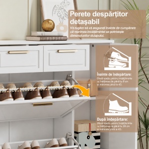 Pantofar Ingust, 120 cm sau 95 cm, pantofare, depozitare pantofi, mobilier hol - Alb - PANA207 - Img 9