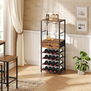 RVI7 - Rafturi Vin, 40 cm, depozitare vin, raft stil industrial, bucatarie, living, dining - Negru - Maro - Img 8
