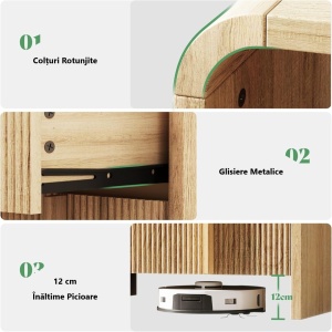 Set 2x Noptiere 55 x 40 x 60 cm, cu 2 sertare si raft, dormitor, Noptiere moderne cu Riflaj - NOM1 - Img 11