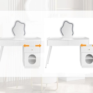 Set Masa toaleta alba, 100 cm cosmetica machiaj, oglinda cu LED, masuta vanity cu Riflaj - SEA490 - Img 3