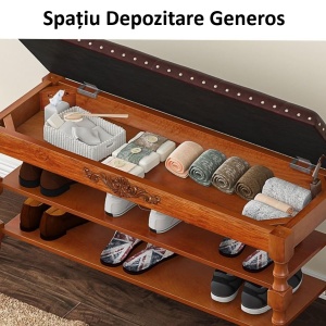 BAM17 - Bancuta hol, 100 cm, banca dormitor, bancheta lemn vopsit cu spatiu depozitare - Maro - Img 3