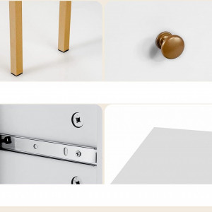 BIA6 - Masa de birou pe colt, 70 cm, home office cu 2 sertare - Alb-Auriu - Img 5