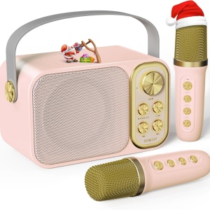 CADC1 - Set Sistem Mini Karaoke si 2 Mini Microfoane, Jucarii copii, Cadou pentru Craciun, Petreceri in familie - Roz