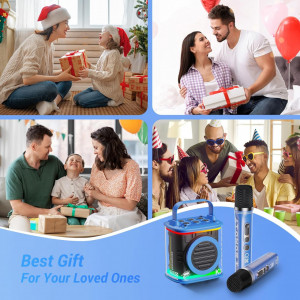 CADC15 - Set Sistem Mini Karaoke si 2 Mini Microfoane, Jucarii copii, Cadou pentru Craciun, Petreceri in familie - Albastru - Img 8