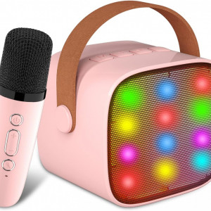 CADC5 - Set Sistem Mini Karaoke si 1 Mini Microfoan, Jucarii copii, Cadou pentru Craciun, Petreceri in familie - Roz
