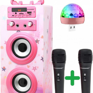 CADC9 - Set Sistem Mini Karaoke si 2 Mini Microfoane, Jucarii copii, Cadou pentru Craciun, Petreceri in familie - Roz