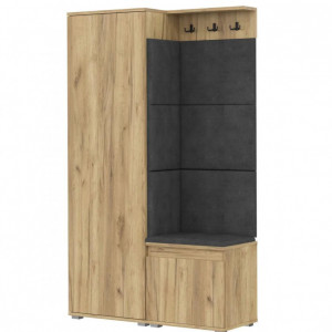 CUI514 - Cuier 104x37x177 cm - 3 agatatori haine, hol, pantofar - Stejar, tapiterie Turcoaz/Gri/Albastru - Img 6