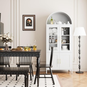 DUA205 - Vitrina 80 cm, Dulap rotund pentru birou, Biblioteca Living, Rafturi Dormitor, Dining, Hol - Alb - Img 6
