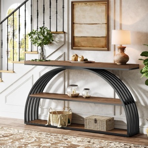 MACI35 - Masa Consola curbata, 160 cm, masuta hol, living, dormitor - Negru - Maro - Img 4