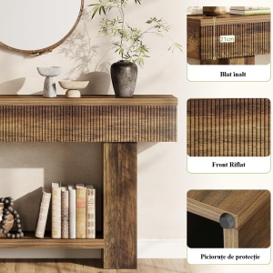 MAM30 - Masa Consola, 140 cm, masuta hol cu Front Riflat, living, dining, dormitor - Maro - Img 2