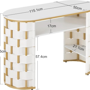 MANIAU2 - Masuta manichiura, 115 cm, masa cosmetica ovala pentru salon - Alba - Auriu - Img 3