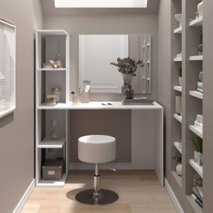 Masuta machiaj cu Oglinda LED, Set Masa toaleta 122 cm, Alb, masuta cosmetica, vanity - SEA476 - Img 3