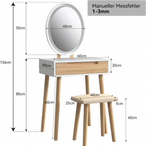 Masuta machiaj cu Oglinda LED si 1 Sertar pentru Cosmetice, Set Masa toaleta 60 cm, Alb, masuta cosmetica, vanity - SEM234 - Img 3