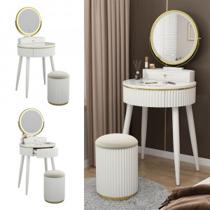 Masuta machiaj cu Oglinda LED si 1 Sertar pentru Cosmetice, Set Masa toaleta 60 cm, Alb, masuta vanity cu Riflaj, cosmetica - SEA459 - Img 8
