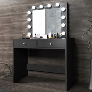 Masuta machiaj cu Oglinda LED si 2 Sertare pentru Cosmetice, Alb, masuta cosmetica, vanity - SEA504 - Img 7