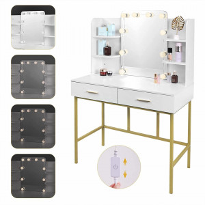 Masuta machiaj cu Oglinda LED si 2 Sertare pentru Cosmetice, Set Masa toaleta 90 cm, Alb, masuta cosmetica, vanity - SEA362 - Img 6