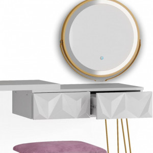 Masuta machiaj cu Oglinda LED si 2 Sertare pentru Cosmetice, Set Masa toaleta 120 cm, Alb, masuta cosmetica, vanity - SEA391 - Img 3
