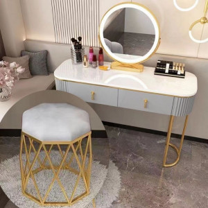Masuta machiaj cu Oglinda LED si 2 Sertare pentru Cosmetice, Set Masa toaleta 100 cm, Gri, masuta cosmetica, vanity - SEG13 - Img 8