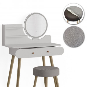 Masuta machiaj cu Oglinda LED si 2 Sertare pentru Cosmetice, Set Masa toaleta 80 cm, Alb, masuta cosmetica, vanity - SEA416 - Img 4