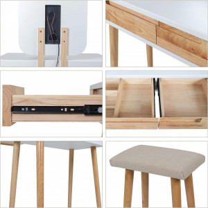 Masuta machiaj cu Oglinda LED si 2 Sertare pentru Cosmetice, Set Masa toaleta 80 cm, Alb, masuta cosmetica, vanity - SEA431 - Img 2