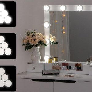 Masuta machiaj cu Oglinda LED si 2 Sertare pentru Cosmetice, Set Masa toaleta 80 cm, Alb, masuta cosmetica, vanity - SEA97 - Img 7