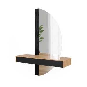 Masuta machiaj cu Oglinda LED si 2 Sertare pentru Cosmetice, Set Masa toaleta 120 cm, Negru, masuta vanity cu Riflaj, cosmetica- SEM242 - Img 6