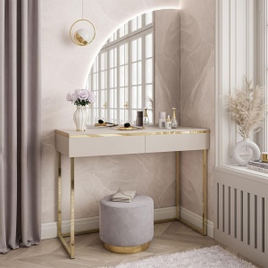 Masuta machiaj cu Oglinda LED si 2 Sertare pentru Cosmetice, Set Masa toaleta 102 cm, masuta cosmetica, vanity - SEC210