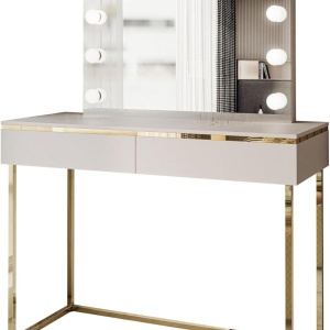 Masuta machiaj cu Oglinda LED si 2 Sertare pentru Cosmetice, Set Masa toaleta 102 cm, masuta cosmetica, vanity - SEC212 - Img 3