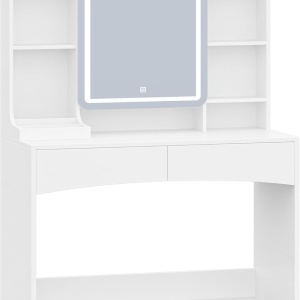 Masuta machiaj cu Oglinda LED si 2 Sertare pentru Cosmetice, Set Masa toaleta 90 cm, Alb, masuta cosmetica, vanity - SEA910 - Img 4