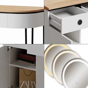 Masuta machiaj cu Oglinda LED si 2 Sertare pentru Cosmetice, Set Masa toaleta 120 cm, Alb, masuta cosmetica, vanity - SEA808 - Img 6
