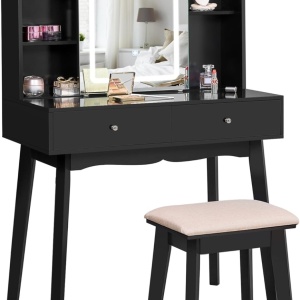 Masuta machiaj cu Oglinda LED si 2 Sertare pentru Cosmetice, Set Masa toaleta 80 cm, masuta cosmetica, vanity - SEN235 - Img 4