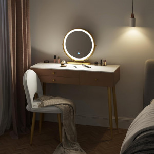 Masuta machiaj cu Oglinda LED si 3 Sertare pentru Cosmetice, Set Masa toaleta 100 cm, Alb, masuta cosmetica, vanity - SEM233 - Img 3