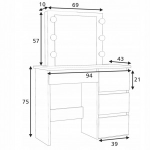 Masuta machiaj cu Oglinda LED si 4 Sertare pentru Cosmetice, Alb, masuta cosmetica, vanity - SEA512 - Img 3