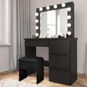 Masuta machiaj cu Oglinda LED si 4 Sertare pentru Cosmetice, Negru, masuta cosmetica, vanity - SEN505