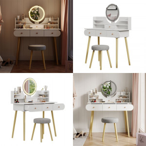 Masuta machiaj cu Oglinda LED si 4 Sertare pentru Cosmetice, Set Masa toaleta 100 cm, Alb, masuta cosmetica, vanity - SEA450 - Img 3