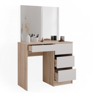 Masuta machiaj cu Oglinda LED si 4 Sertare pentru Cosmetice, Set Masa toaleta 90 cm, Alb, masuta cosmetica, vanity - SEM240 - Img 5