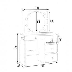 Masuta machiaj cu Oglinda LED si 4 Sertare pentru Cosmetice, Set Masa toaleta 94 cm, masuta cosmetica, vanity - SEM527 - Img 2