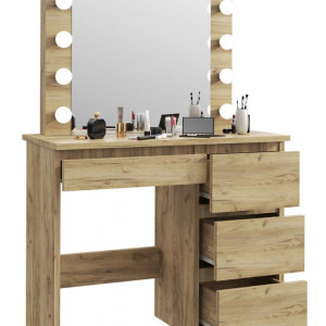 Masuta machiaj cu Oglinda LED si 4 Sertare pentru Cosmetice, Stejar, masuta cosmetica, vanity - SEM502 - Img 3