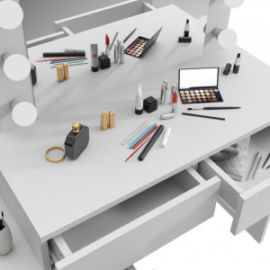 Masuta machiaj cu Oglinda LED si 5 Sertare pentru Cosmetice, Set Masa toaleta 112 cm, Alb, masuta cosmetica, vanity - SEA539 - Img 3