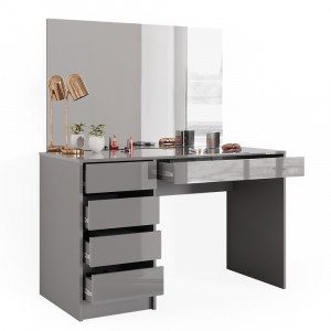 Masuta machiaj cu Oglinda LED si 5 Sertare pentru Cosmetice, Set Masa toaleta 120 cm, Gri, masuta cosmetica, vanity - SEG219 - Img 3
