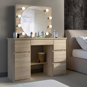 Masuta machiaj cu Oglinda LED si 5 Sertare pentru Cosmetice, Set Masa toaleta 120 cm, masuta cosmetica, vanity - SEM519