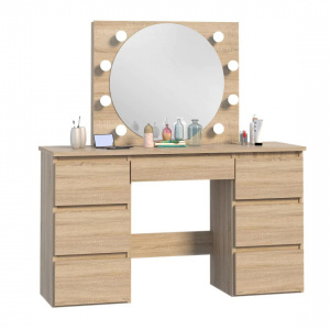 Masuta machiaj cu Oglinda LED si 5 Sertare pentru Cosmetice, Set Masa toaleta 120 cm, masuta cosmetica, vanity - SEM531 - Img 3