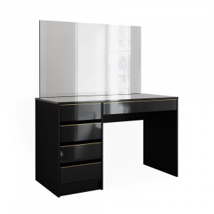 Masuta machiaj cu Oglinda LED si 5 Sertare pentru Cosmetice, Set Masa toaleta 120 cm, Negru, masuta cosmetica, vanity - SEN253 - Img 8