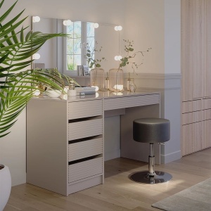 Masuta machiaj cu Oglinda LED si 5 Sertare pentru Cosmetice, Set Masa toaleta 120 cm, masuta cosmetica, vanity - SEC213