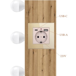 Masuta machiaj cu Oglinda LED si 5 Sertare pentru Cosmetice, Set Masa toaleta 112 cm, Stejar, masuta cosmetica, vanity - SEM510 - Img 7