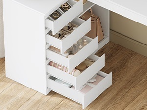 Masuta machiaj cu Oglinda LED si 5 Sertare pentru Cosmetice, Set Masa toaleta 120 cm, Alb, masuta cosmetica, vanity - SEA32 - Img 5